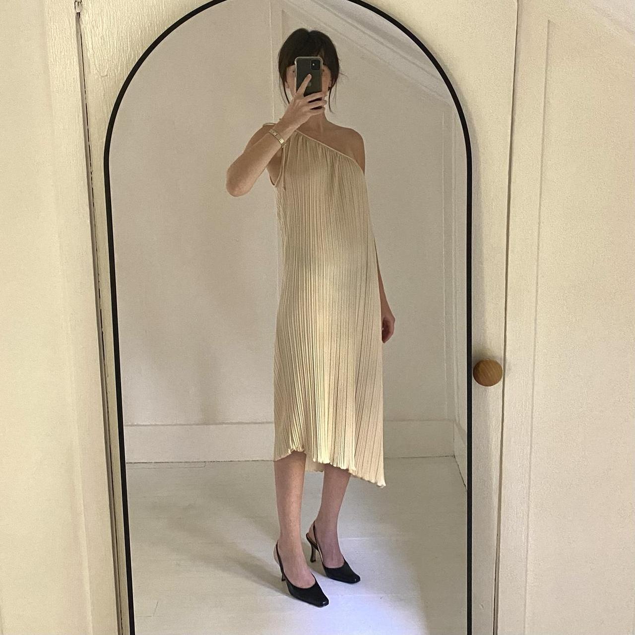 Joy Stevens Vintage 80s Pleated Asymmetric One Shoulder Midi Dress Size 5/6