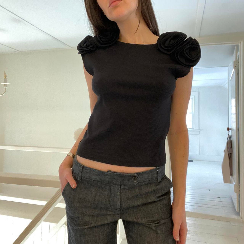 J. Crew Vintage Rib Rosette T-Shirt Top Size S
