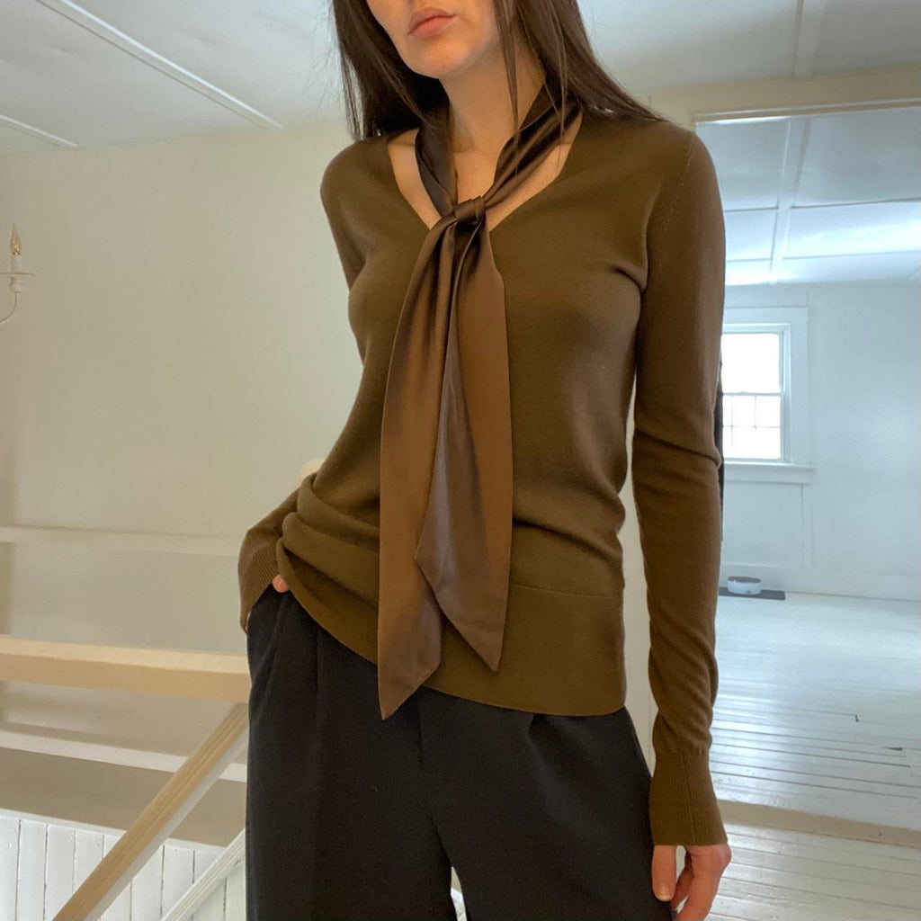 W by Worth Silk Tie Neck Wool Sweater Size P