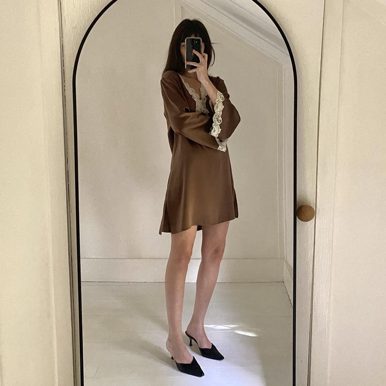 Christine Vancouver Vintage 90s Silk Satin Lace Trim Mini Slip Dress Size M