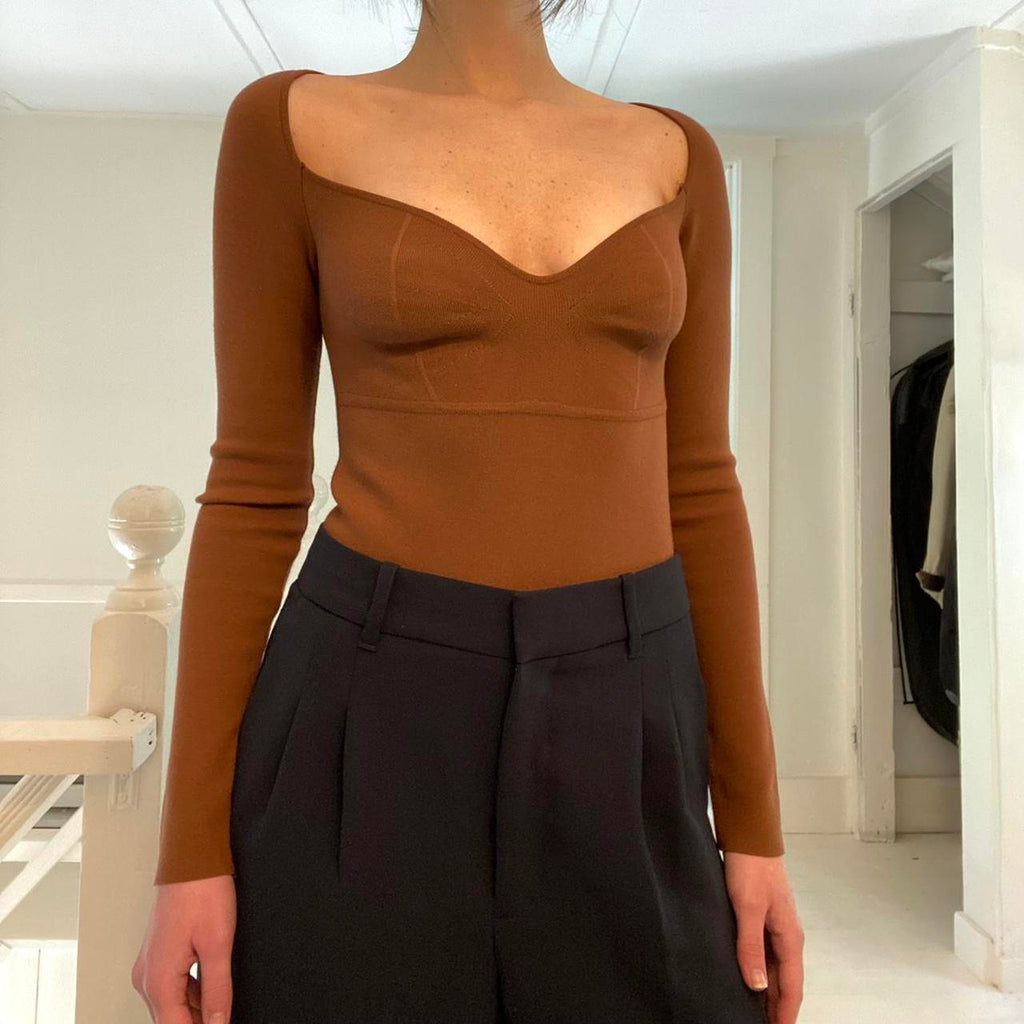 Zeynep Arcay Princess Knit Bodysuit in Brown Size 2