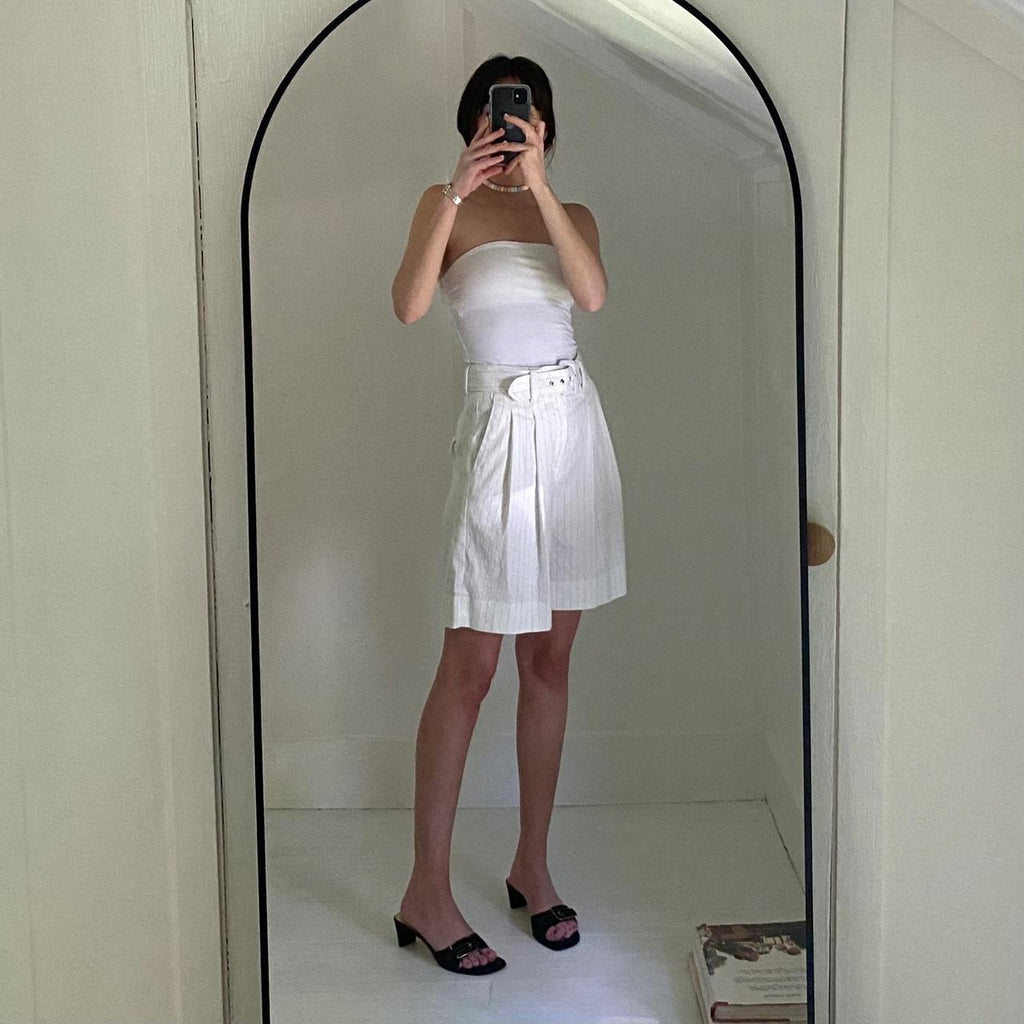 Banana Republic Pinstripe Linen Bermuda Short Ivory & Navy Stripe Size 0P