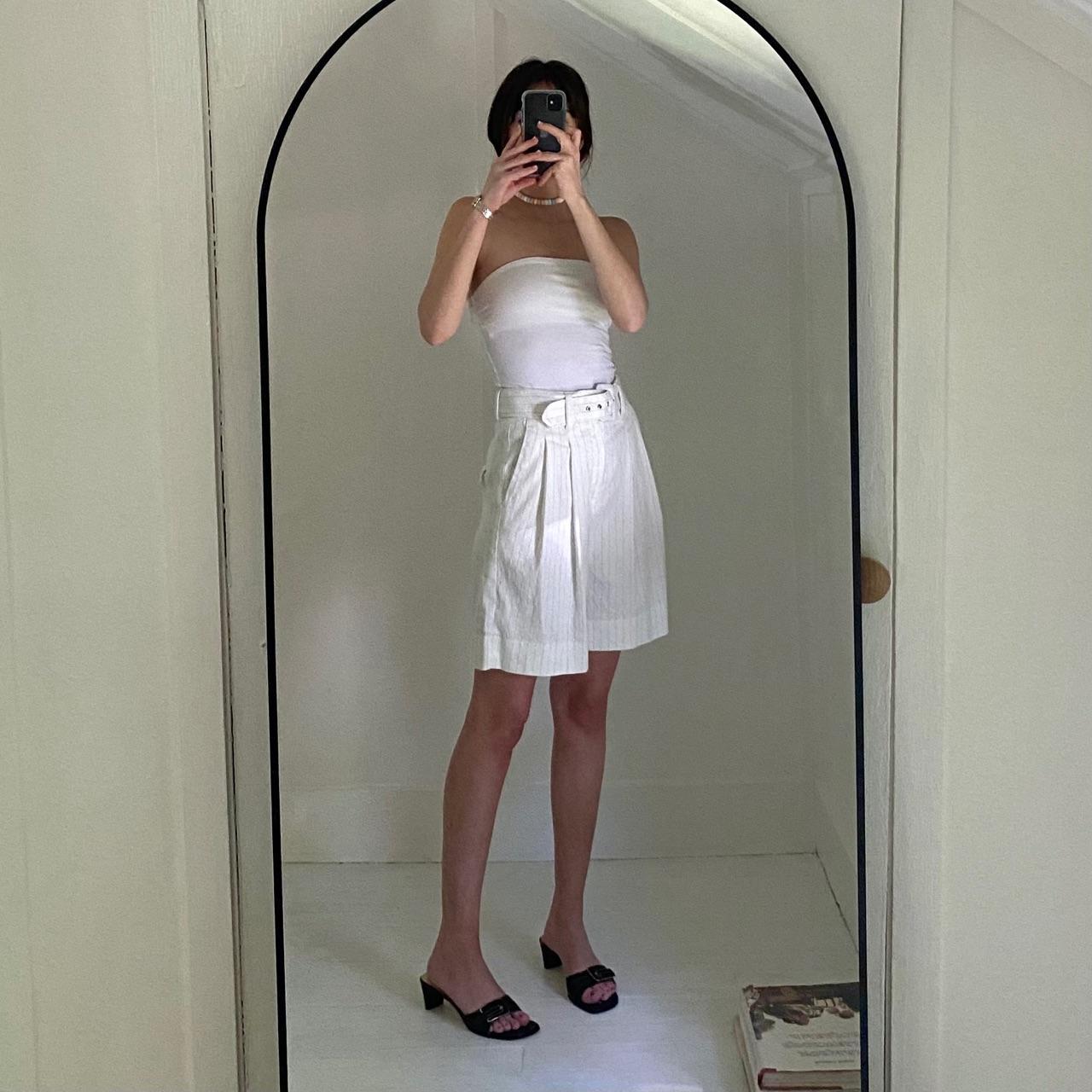 Banana Republic Pinstripe Linen Bermuda Short Ivory & Navy Stripe Size 0P