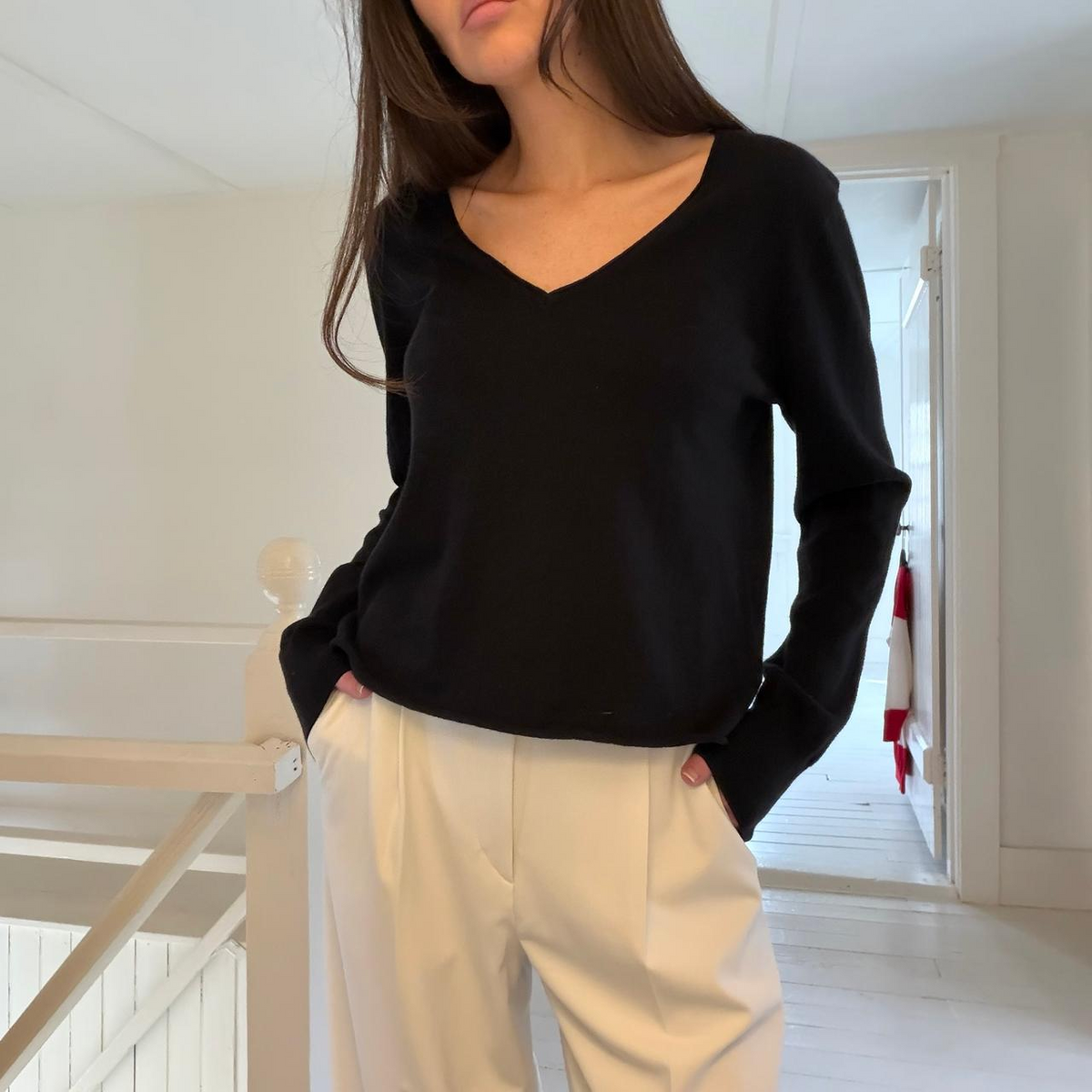 Crush Cashmere Cotton Silk Knit V Neck Sweater Size 1