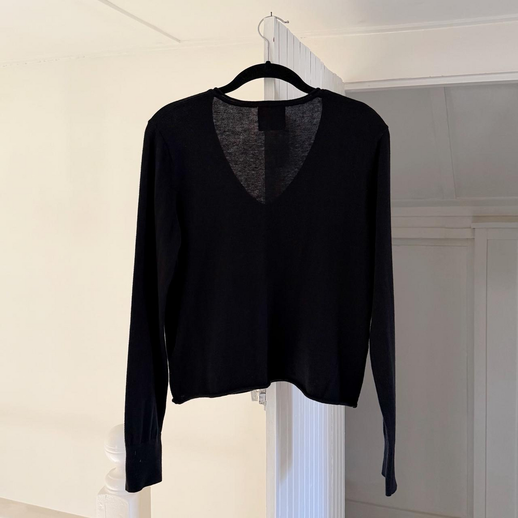Crush Cashmere Cotton Silk Knit V Neck Sweater Size 1