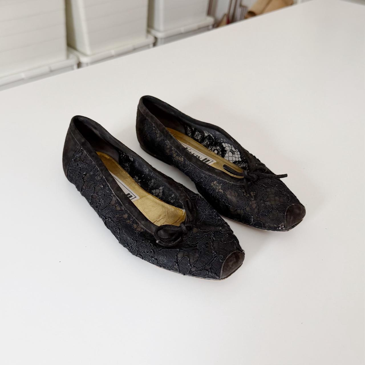 Anne Klein II Vintage 90s Suede Trim Lace Ballet Flats Size 6