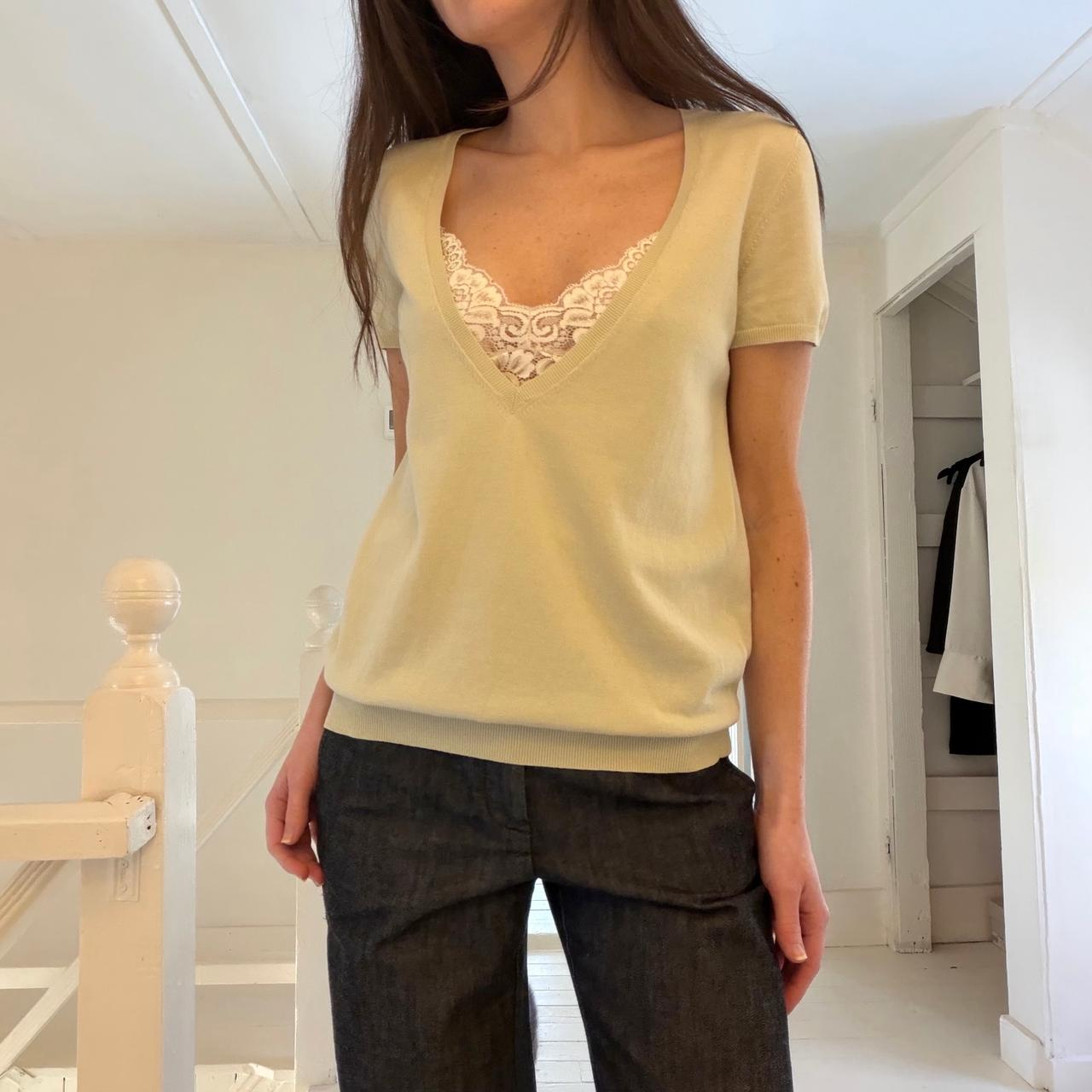 Calvin Klein Vintage 90s Knit Plunge V Neck T-Shirt Size S