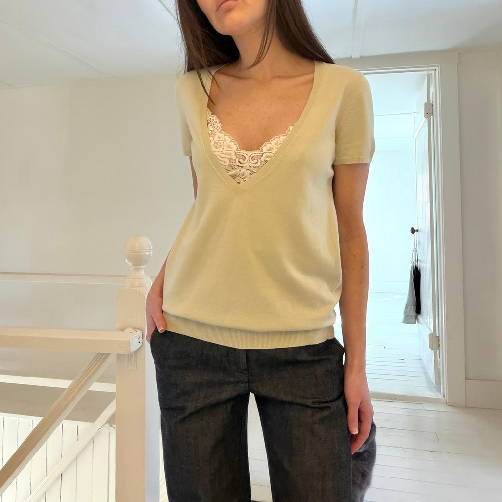 Calvin Klein Vintage 90s Knit Plunge V Neck T-Shirt Size S