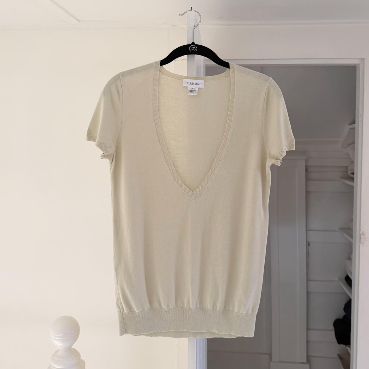 Calvin Klein Vintage 90s Knit Plunge V Neck T-Shirt Size S