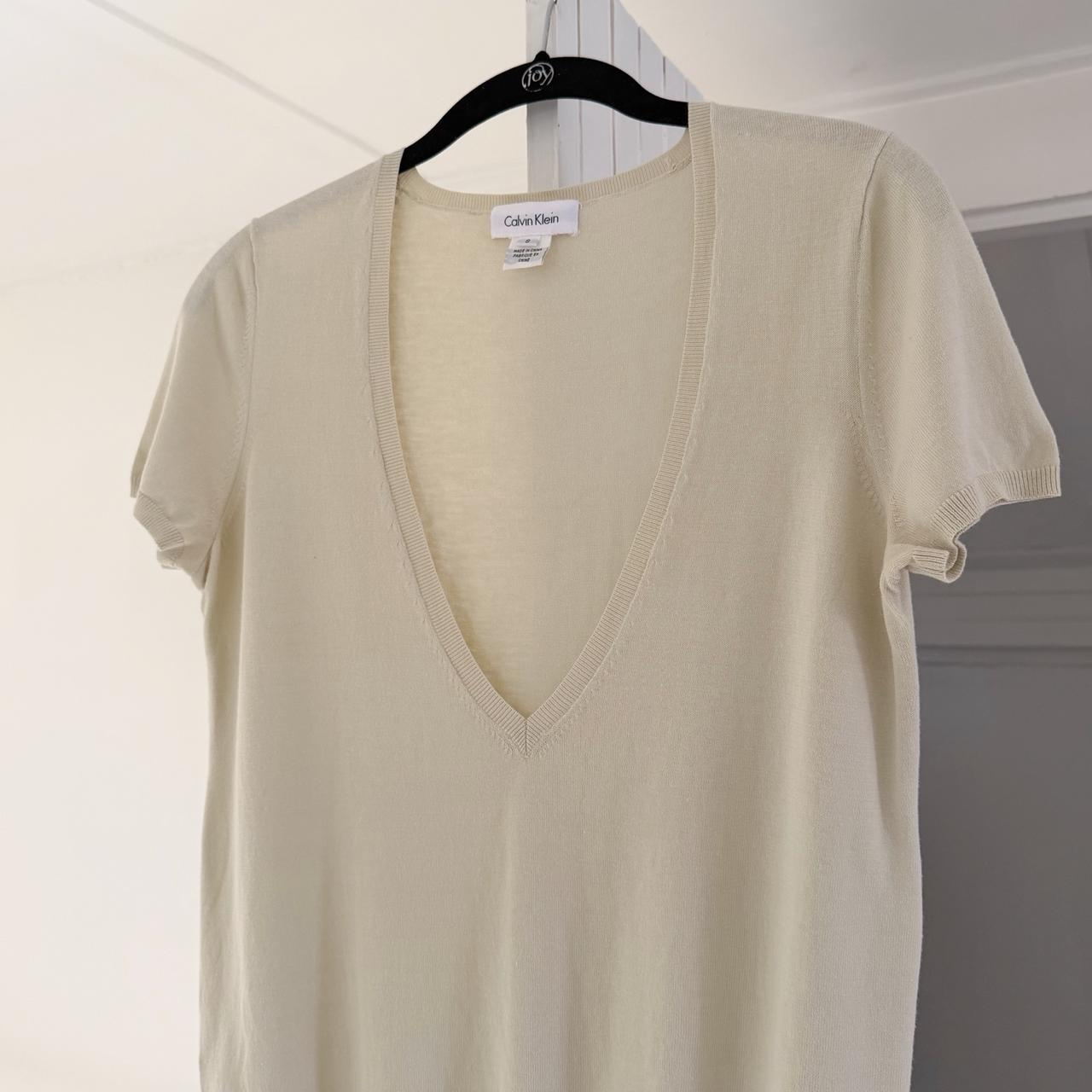 Calvin Klein Vintage 90s Knit Plunge V Neck T-Shirt Size S