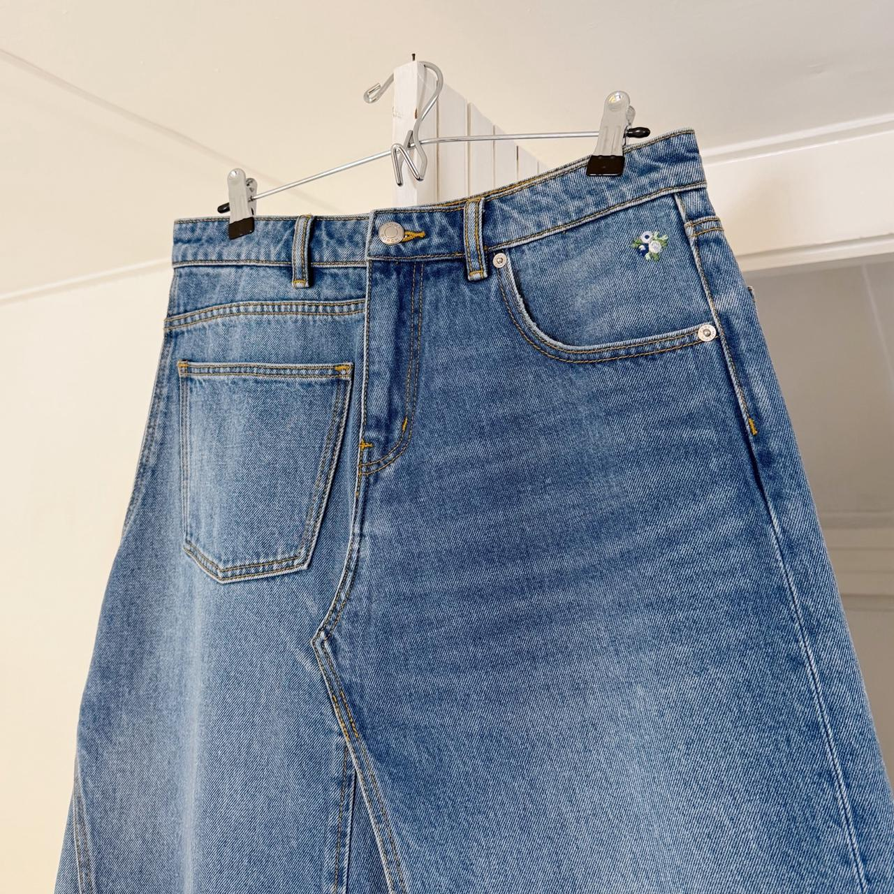 Tory Burch Deconstructed Denim Midi Skirt in Vintage Light Wash NWT Size 8