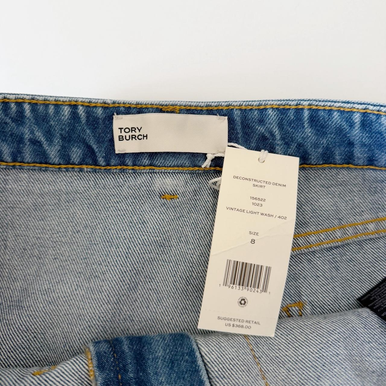 Tory Burch Deconstructed Denim Midi Skirt in Vintage Light Wash NWT Size 8