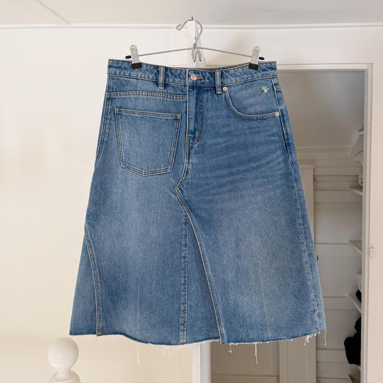 Tory Burch Deconstructed Denim Midi Skirt in Vintage Light Wash NWT Size 8