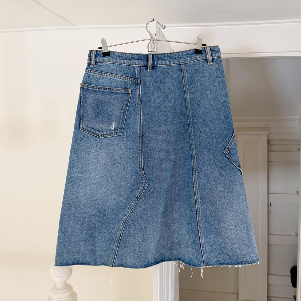 Tory Burch Deconstructed Denim Midi Skirt in Vintage Light Wash NWT Size 8