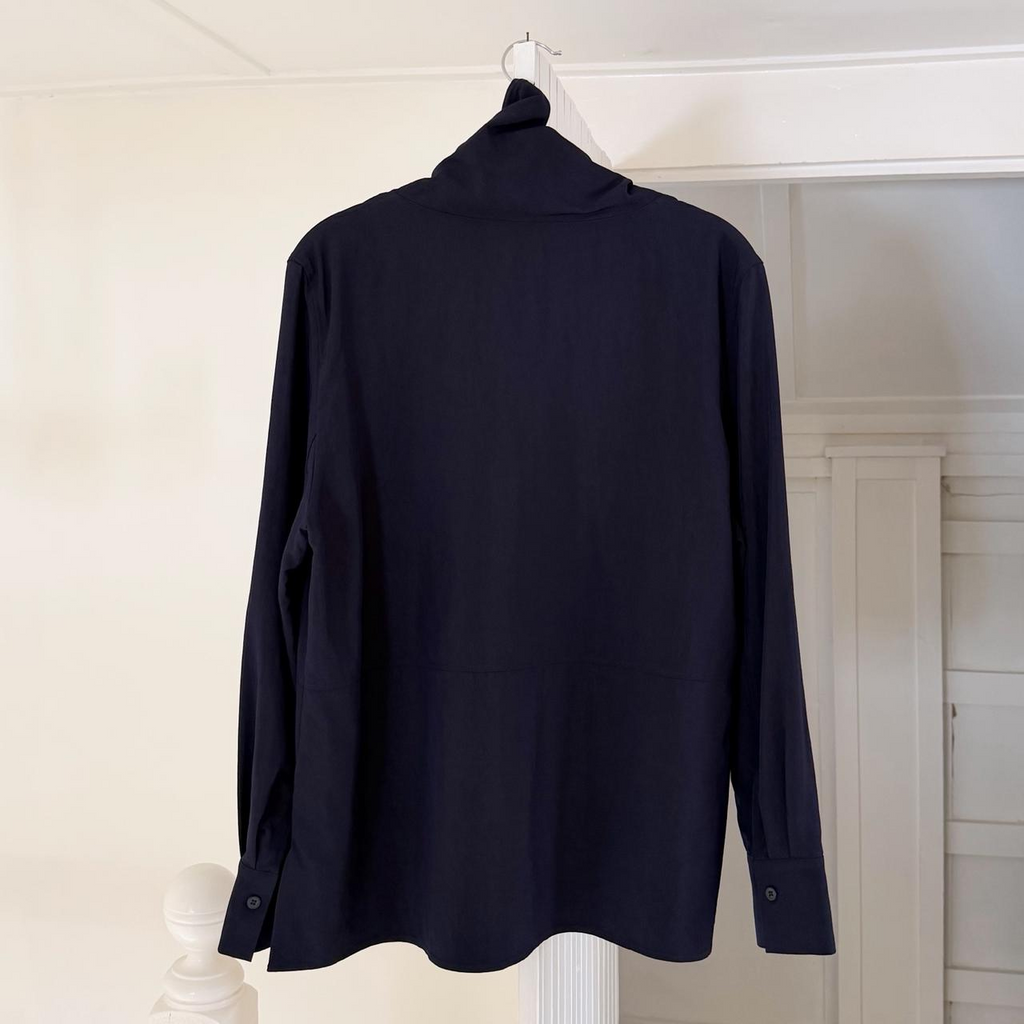 COS Drawstring Funnel-Neck Blouse in Navy NWT Size 6