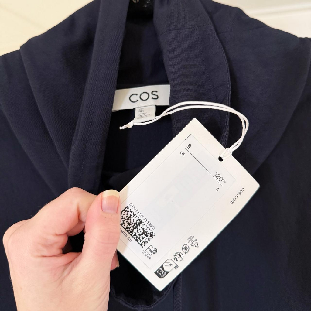 COS Drawstring Funnel-Neck Blouse in Navy NWT Size 6