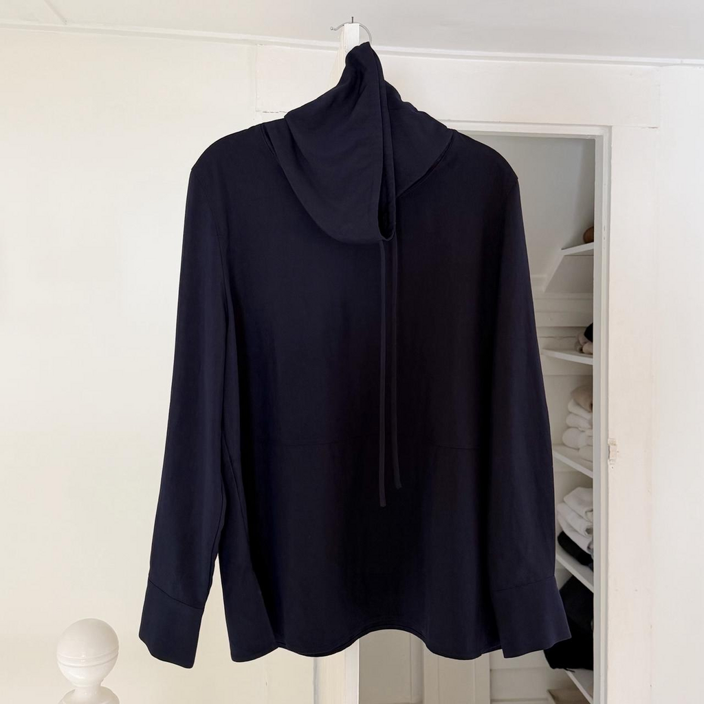 COS Drawstring Funnel-Neck Blouse in Navy NWT Size 6