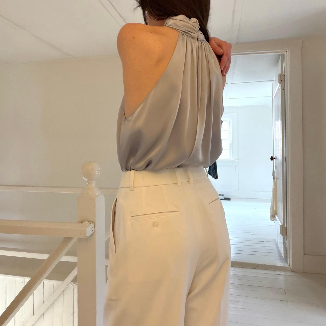 Fleur Du Mal Silk Satin Turtleneck Keyhole Draped Bodysuit in Silver Size M