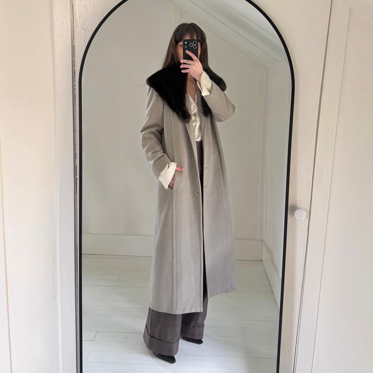 Worth Vintage 90s Wool Silk Faux Fur Collar Long Coat Size P