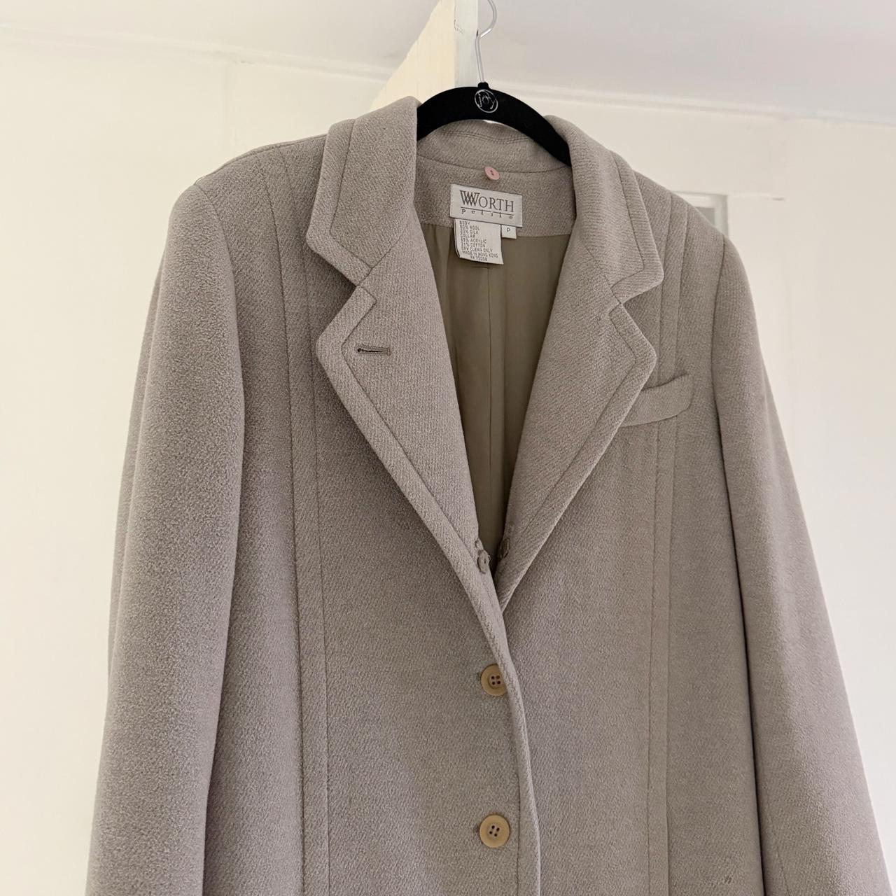 Worth Vintage 90s Wool Silk Faux Fur Collar Long Coat Size P