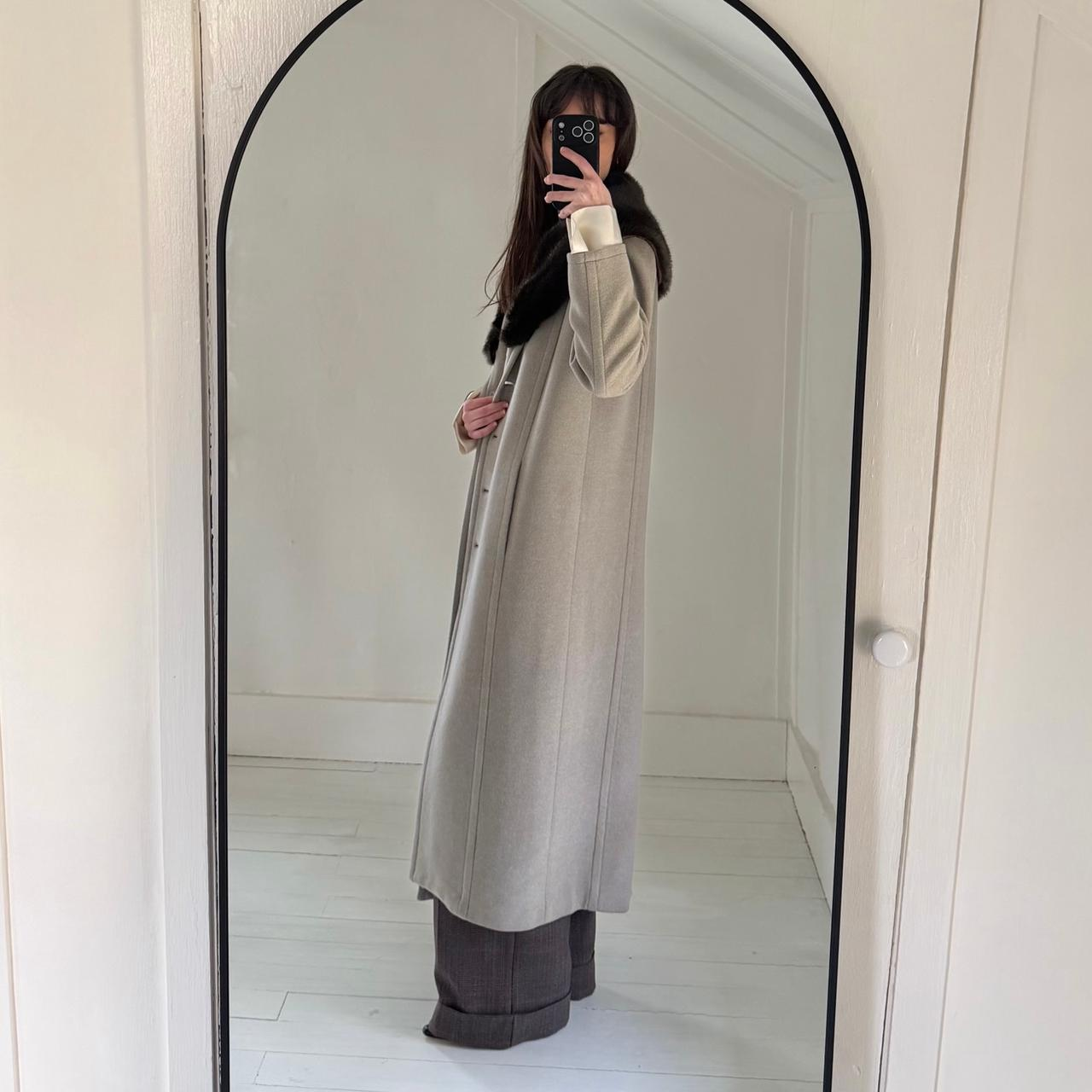 Worth Vintage 90s Wool Silk Faux Fur Collar Long Coat Size P