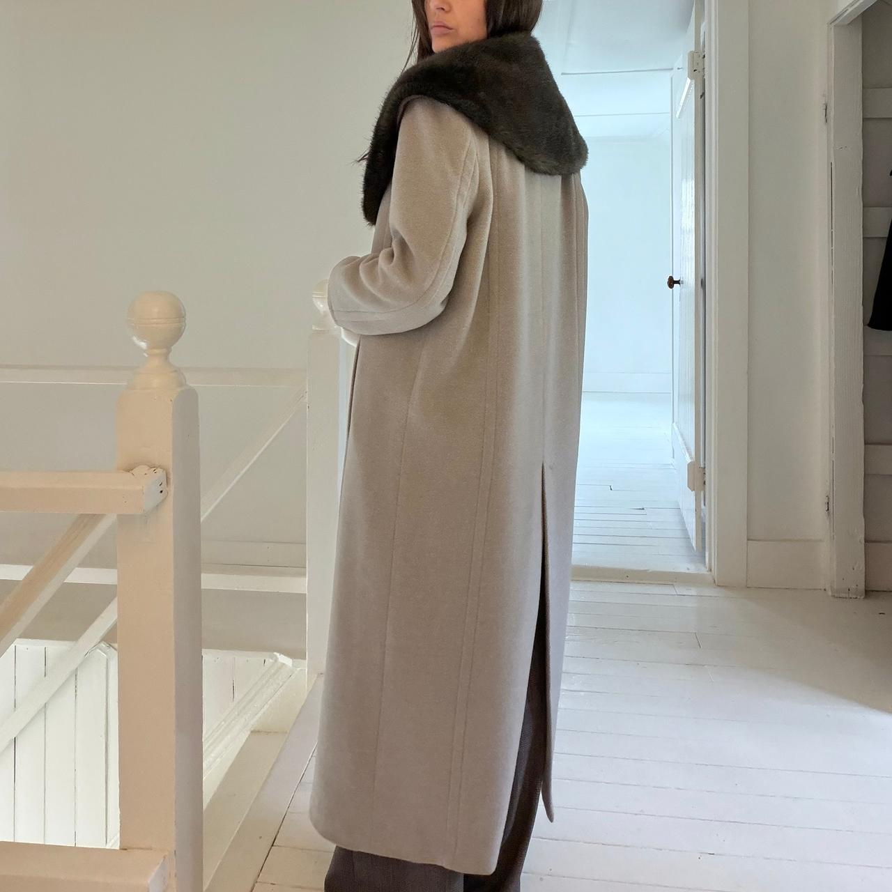 Worth Vintage 90s Wool Silk Faux Fur Collar Long Coat Size P