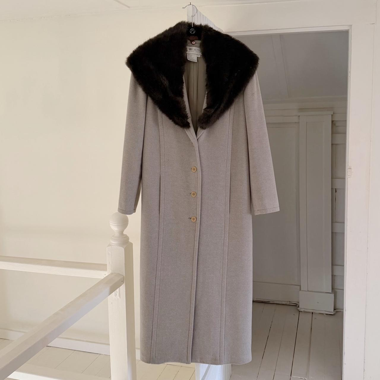 Worth Vintage 90s Wool Silk Faux Fur Collar Long Coat Size P