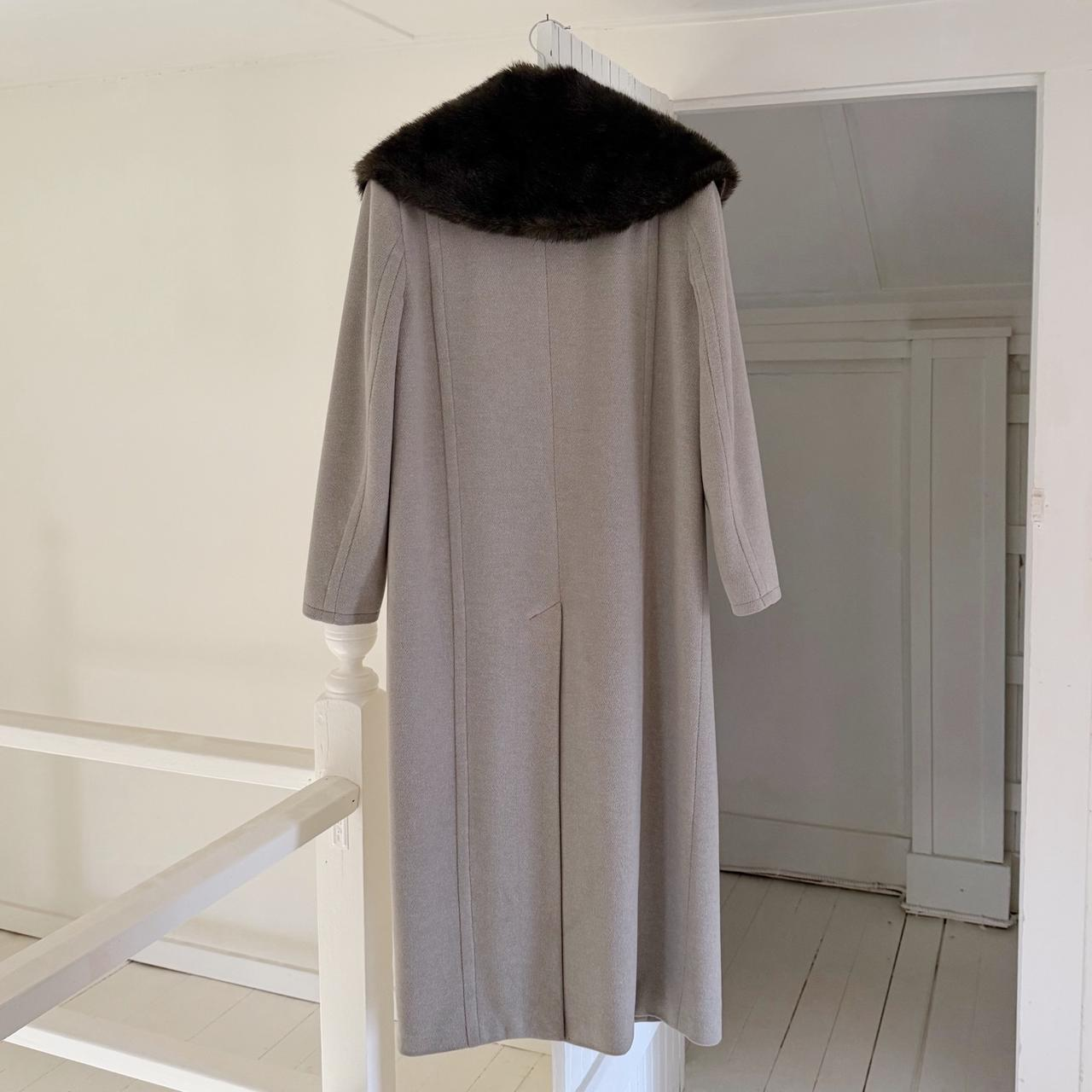 Worth Vintage 90s Wool Silk Faux Fur Collar Long Coat Size P