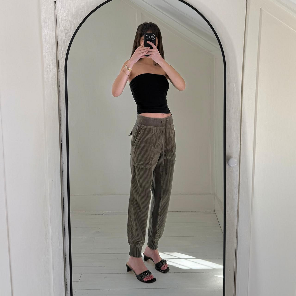 James Perse Corduroy Mixed Media Pant in Army Green Pigment Size 2