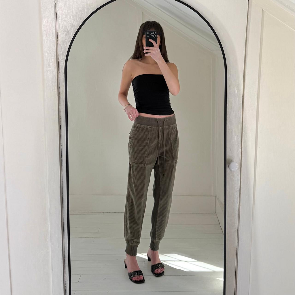 James Perse Corduroy Mixed Media Pant in Army Green Pigment Size 2
