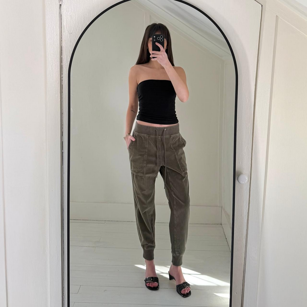 James Perse Corduroy Mixed Media Pant in Army Green Pigment Size 2