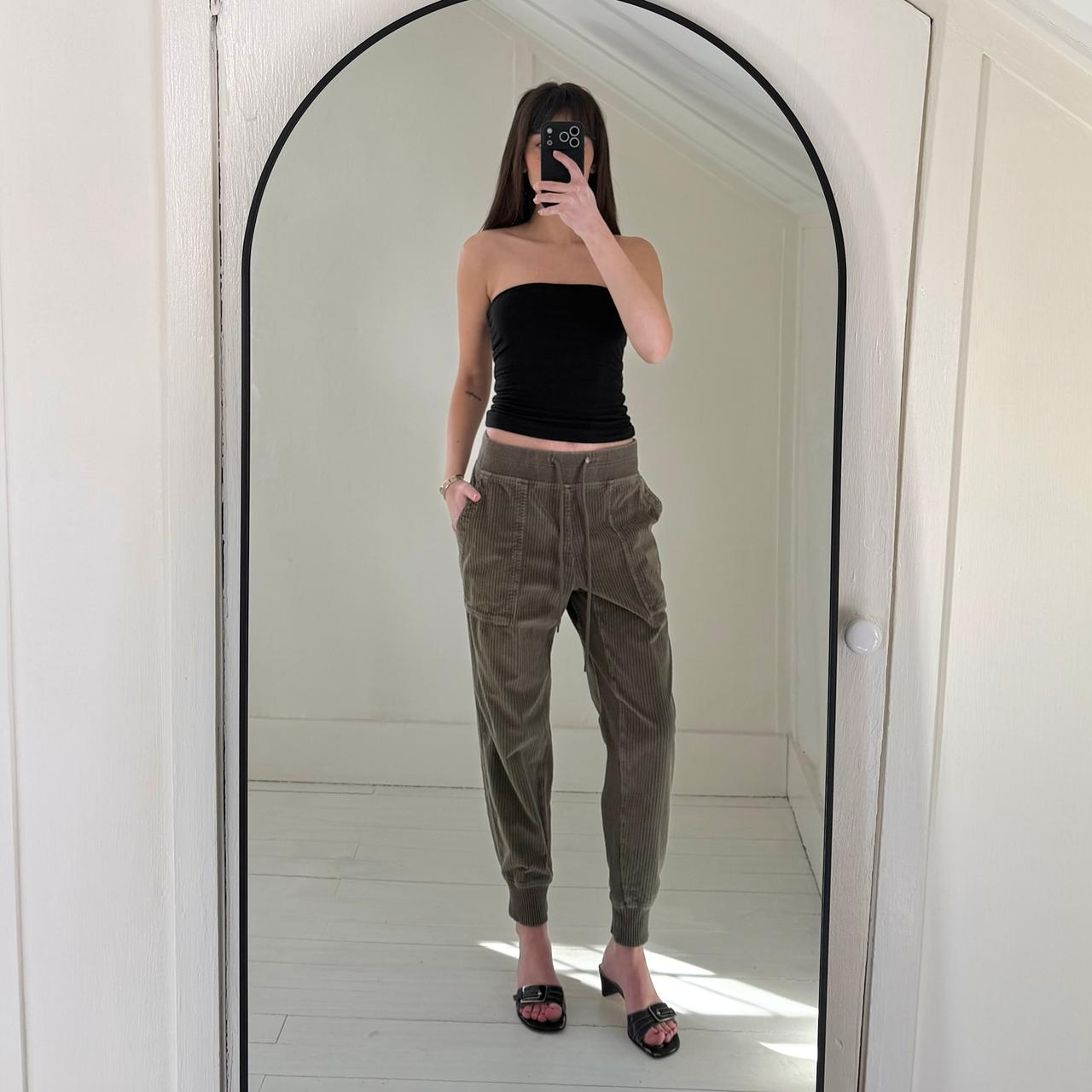 James Perse Corduroy Mixed Media Pant in Army Green Pigment Size 2