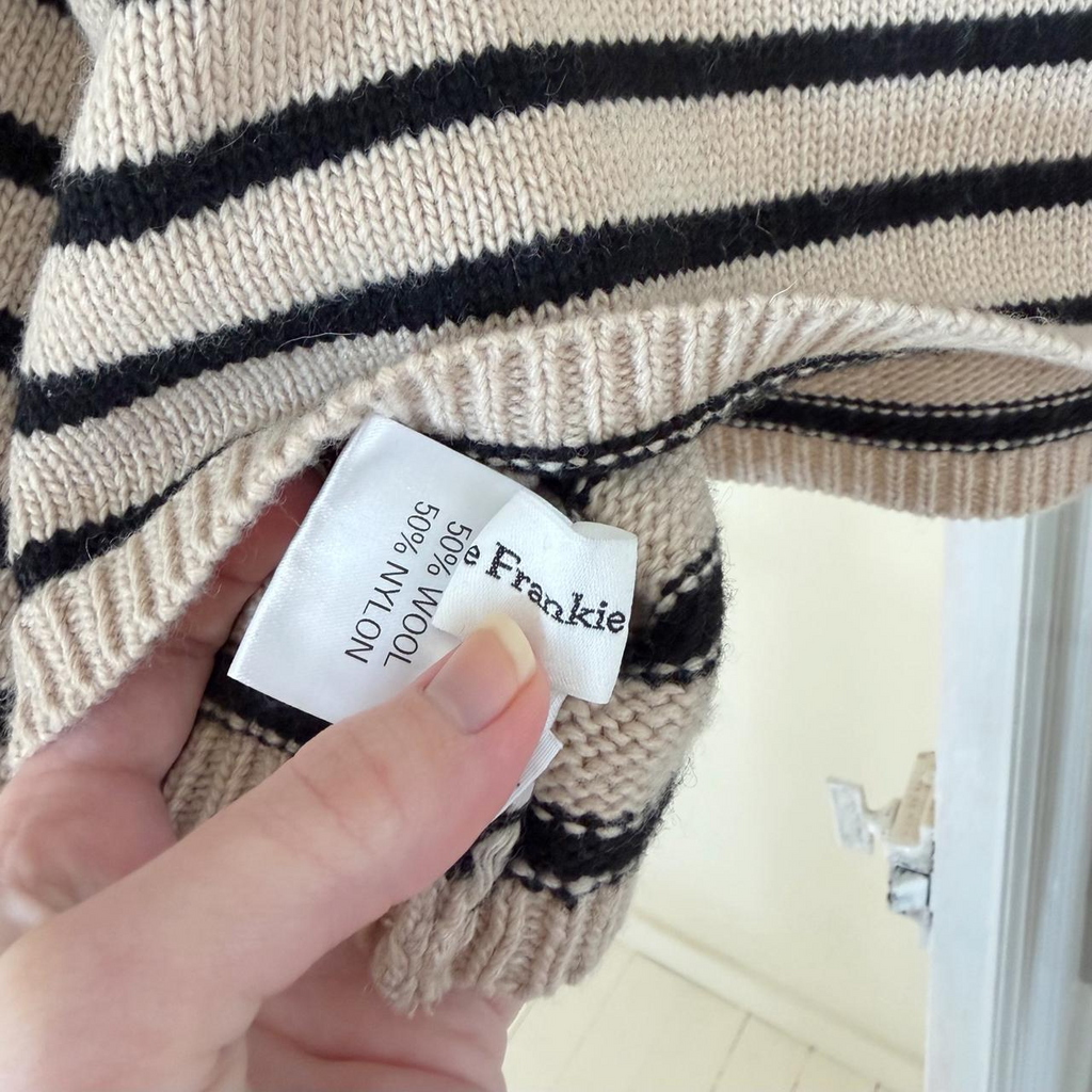 The Frankie Shop Athina Wool Cropped Turtleneck Sweater in Beige Stripe M/L