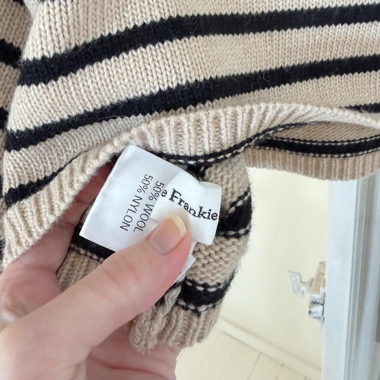 The Frankie Shop Athina Wool Cropped Turtleneck Sweater in Beige Stripe M/L