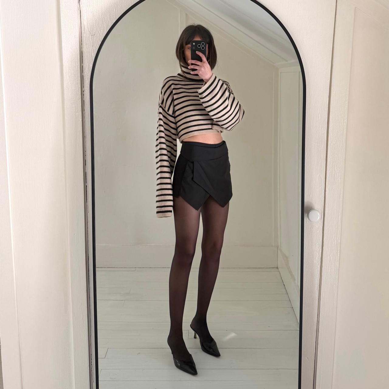 The Frankie Shop Athina Wool Cropped Turtleneck Sweater in Beige Stripe M/L