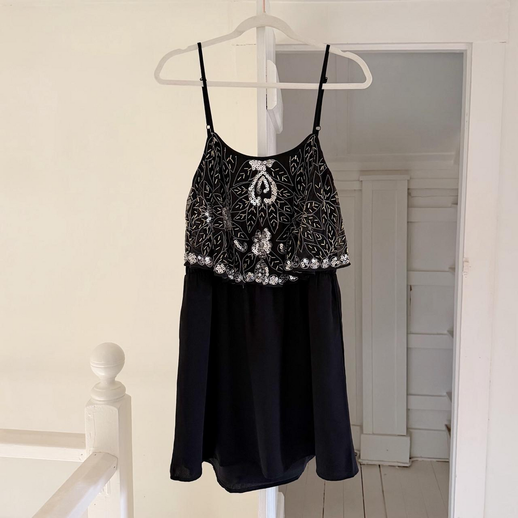 Lovers + Friends Sunkissed Sequin Beaded Open Back Mini Dress Black Size M