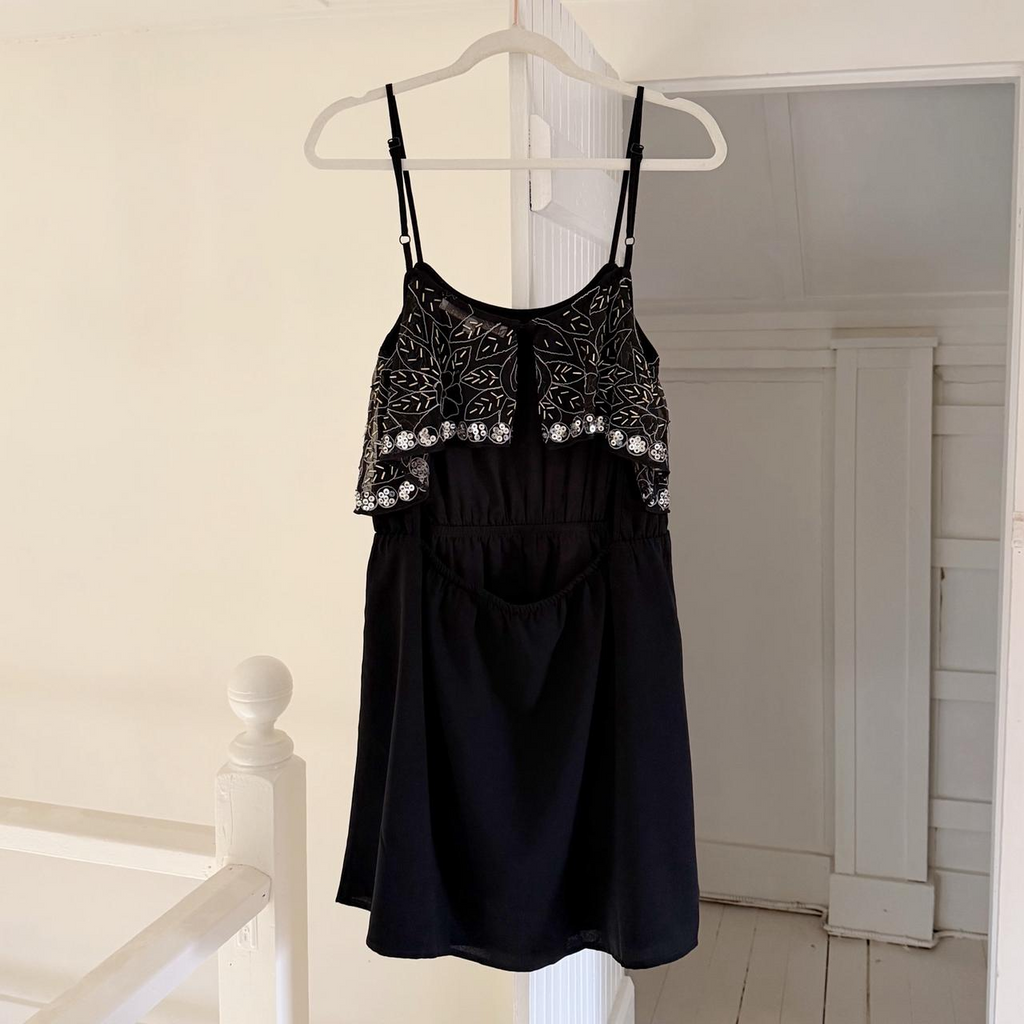 Lovers + Friends Sunkissed Sequin Beaded Open Back Mini Dress Black Size M