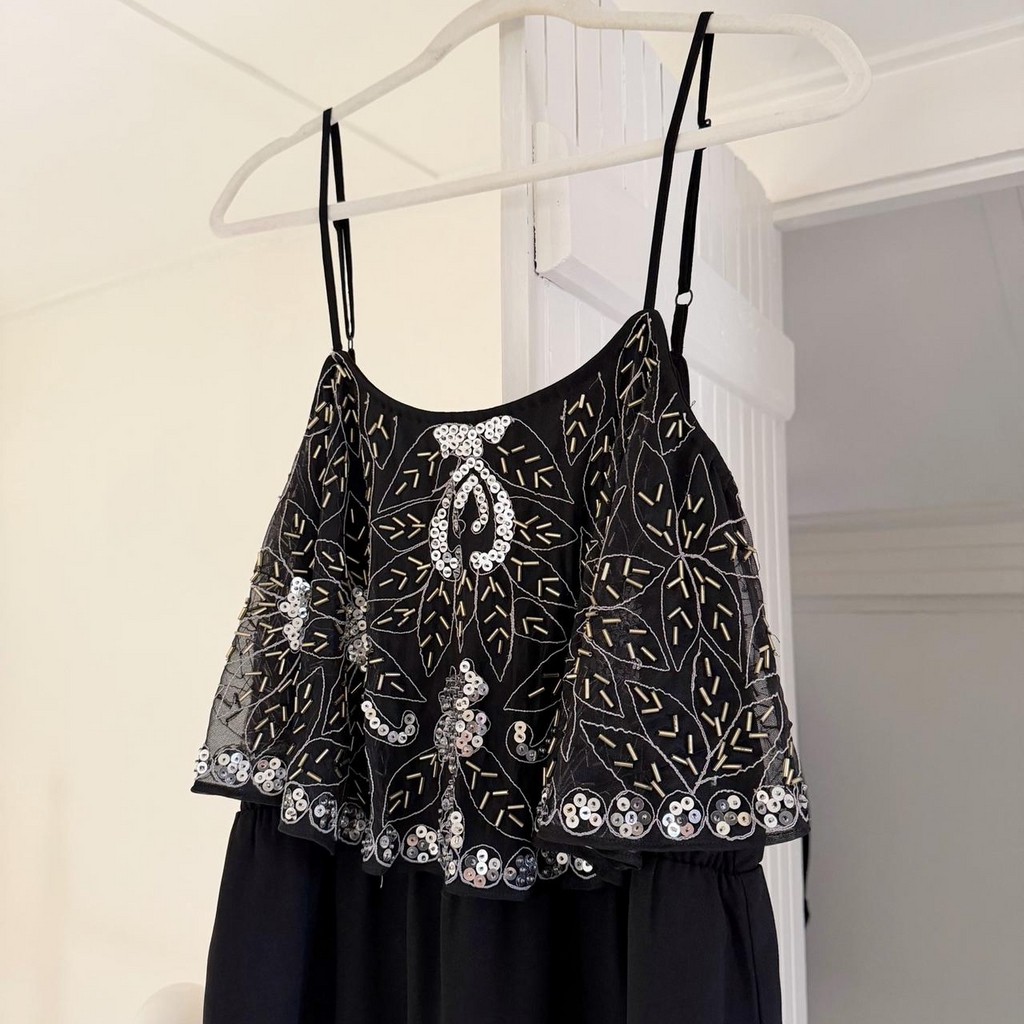 Lovers + Friends Sunkissed Sequin Beaded Open Back Mini Dress Black Size M