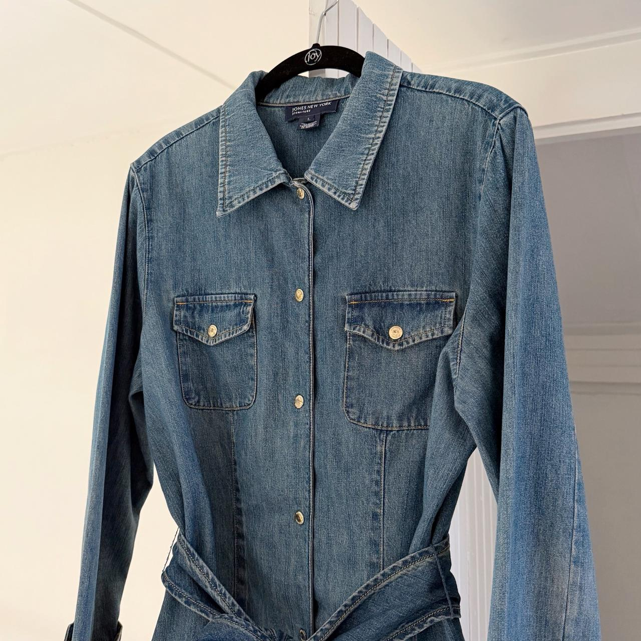 Jones New York Vintage 90s Chambray Denim Belted Shirt Size L