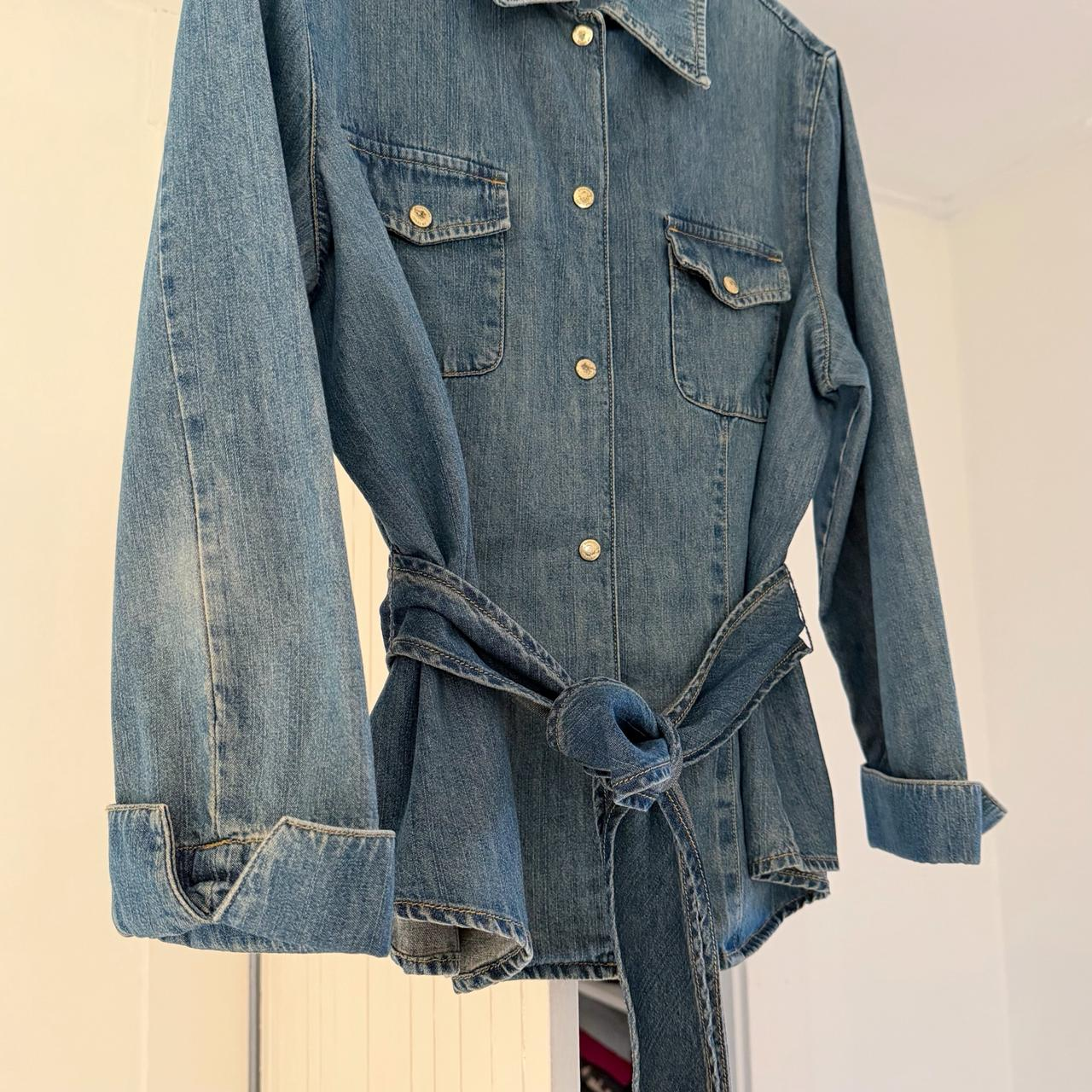 Jones New York Vintage 90s Chambray Denim Belted Shirt Size L