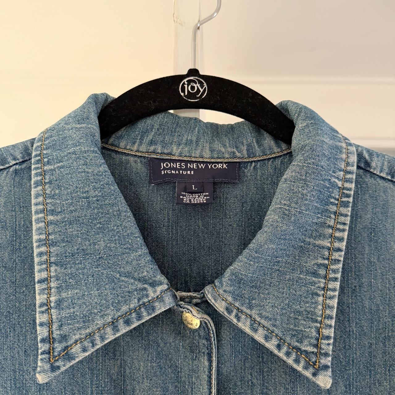 Jones New York Vintage 90s Chambray Denim Belted Shirt Size L