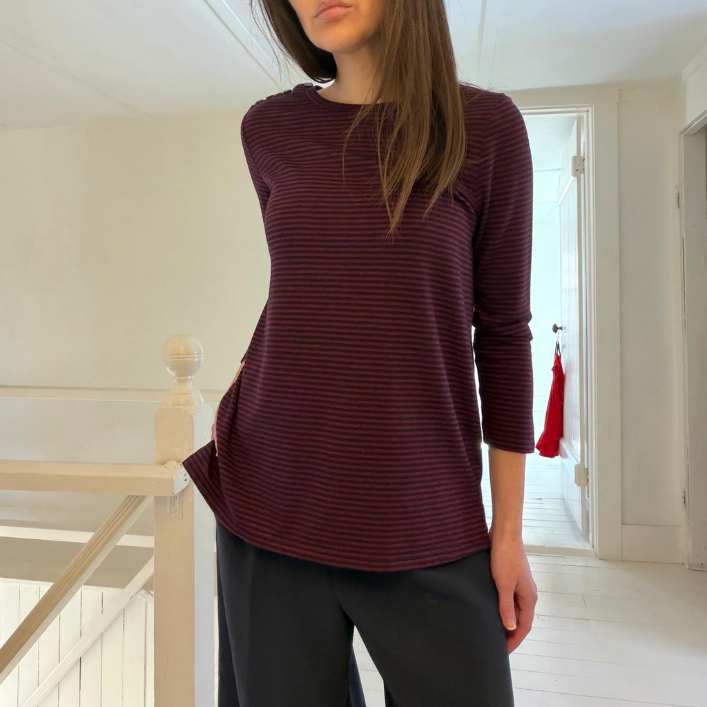 Ann Taylor Loft Striped Knit Button Shoulder 3/4 Sleeve Top Size XS