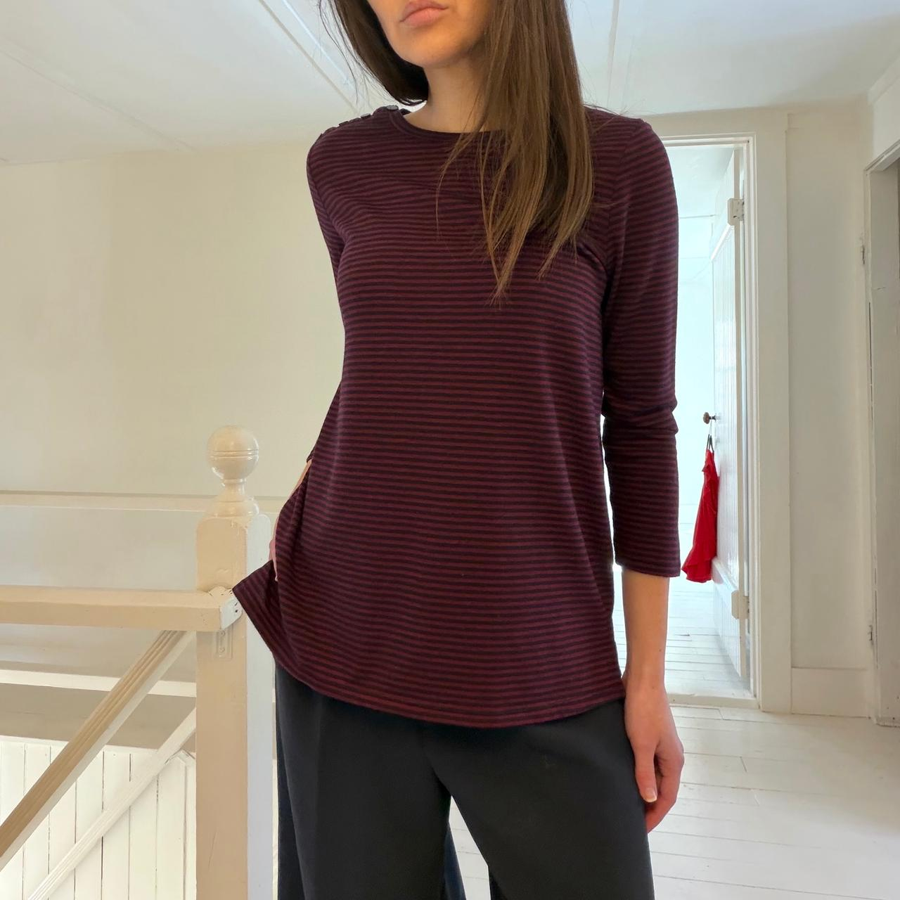 Ann Taylor Loft Striped Knit Button Shoulder 3/4 Sleeve Top Size XS
