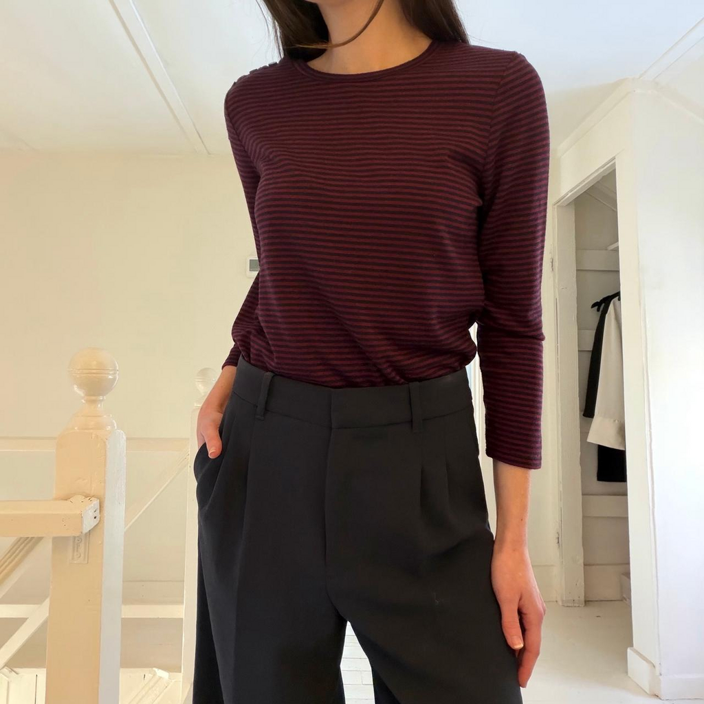 Ann Taylor Loft Striped Knit Button Shoulder 3/4 Sleeve Top Size XS