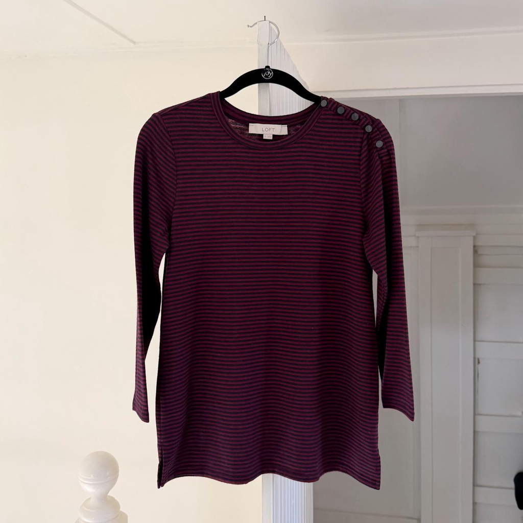 Ann Taylor Loft Striped Knit Button Shoulder 3/4 Sleeve Top Size XS