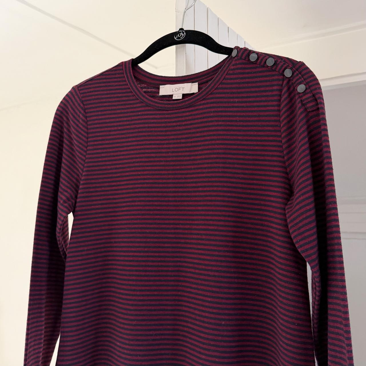 Ann Taylor Loft Striped Knit Button Shoulder 3/4 Sleeve Top Size XS