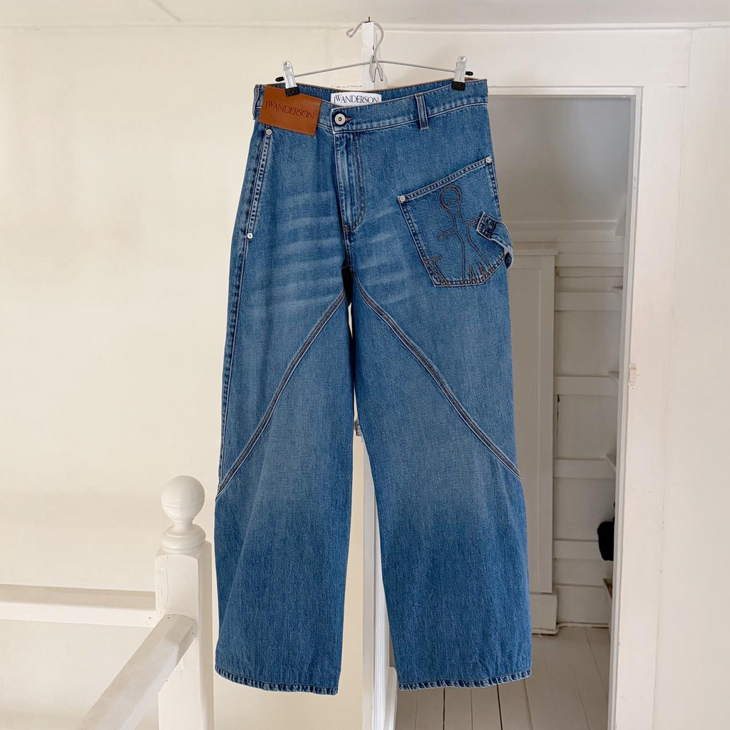 JW Anderson Twisted Workwear Wide Leg Jeans in Light Blue Size 30