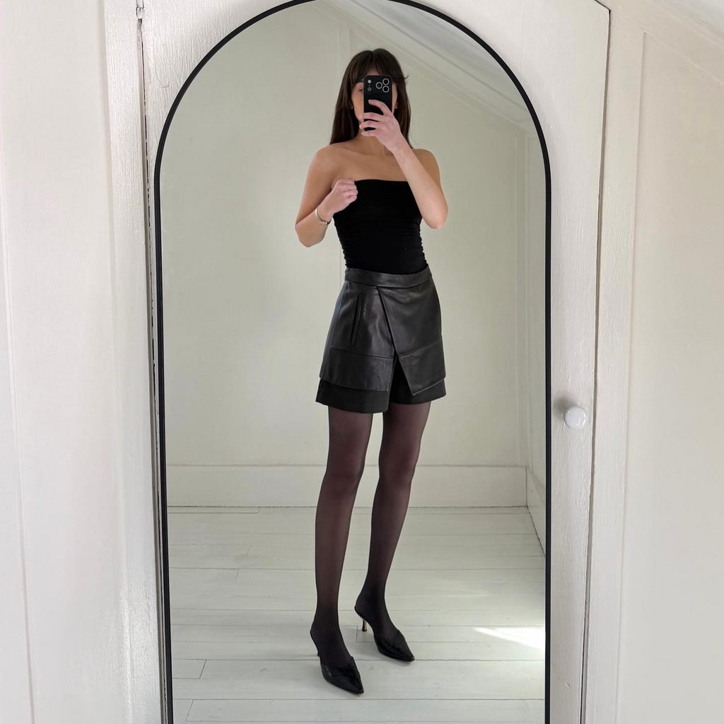 Tibi Leather Overlay Mini Wrap Skort Size 6