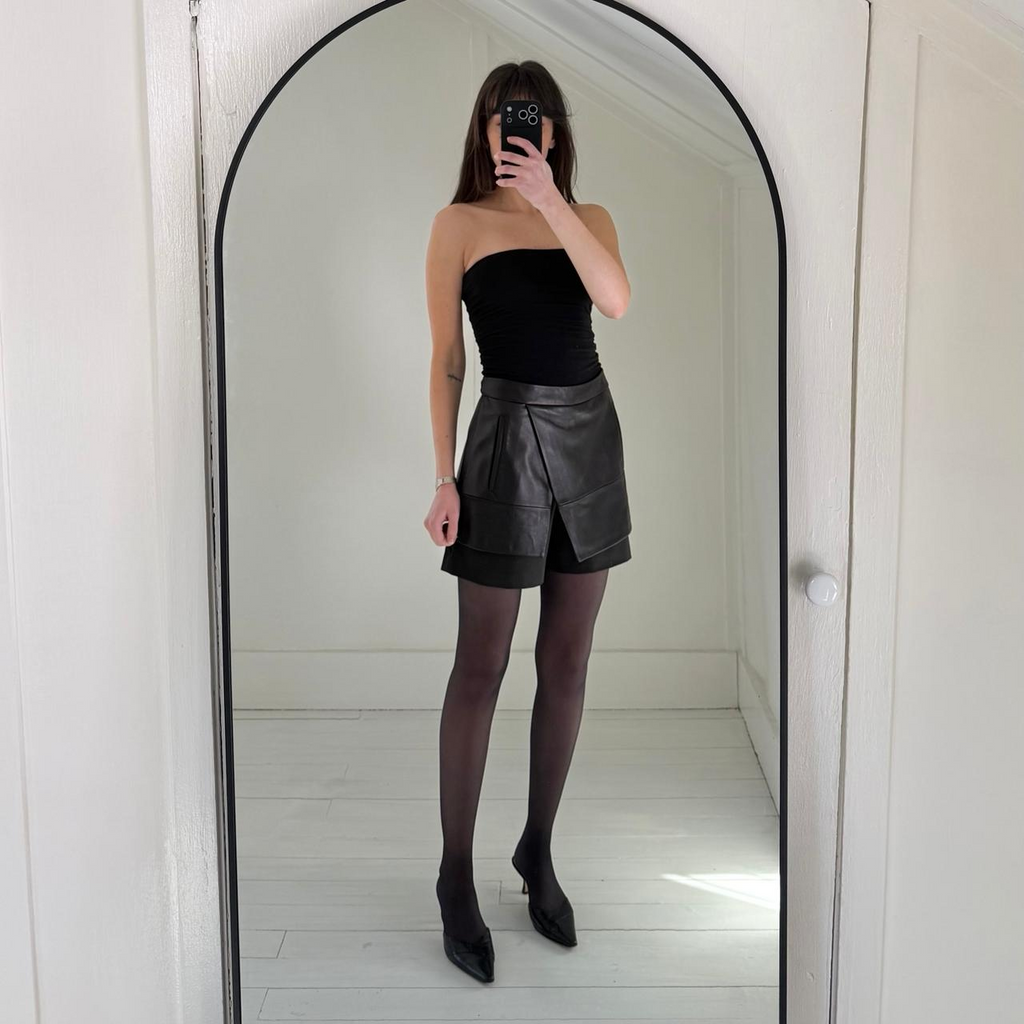 Tibi Leather Overlay Mini Wrap Skort Size 6
