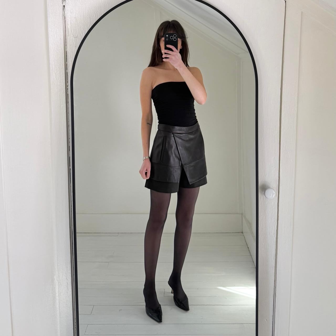 Tibi Leather Overlay Mini Wrap Skort Size 6